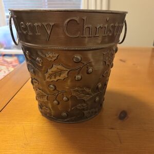 Christmas Metal Embossed With Holly Planter